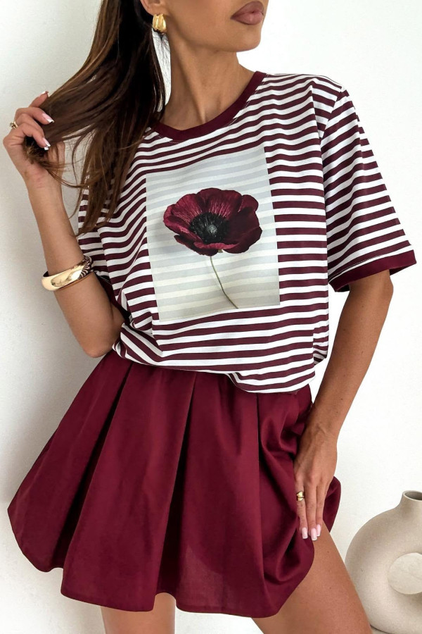 Tshirt FLOWER wino paski